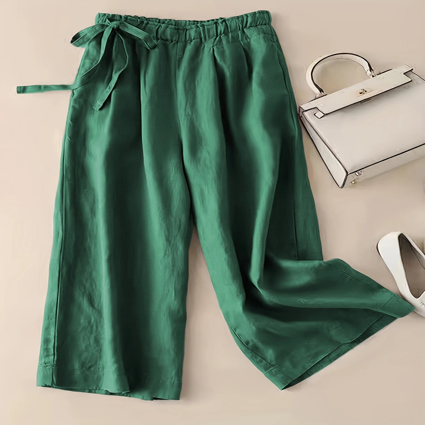 Solid Elastic Waist Pants, Casual Wide Leg Women's Summer Clothing