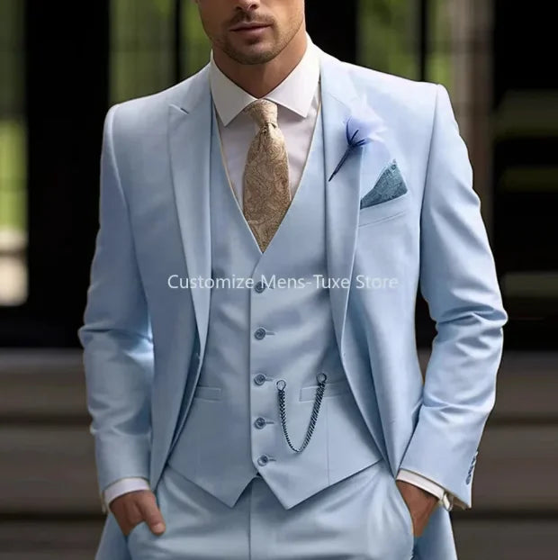 Men Business suits Tuxedos Formal 3 Piece Set Jacket Vest Pants Single Breasted Groom Groomsman Prom Wedding Party