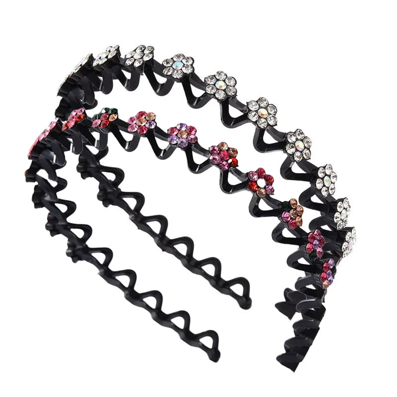 Non-slip Rhinestone Headbands Solid Wave Hairbands for Women Bezel Fashion Hair Hoop Ladies Boutique Hair Accessories