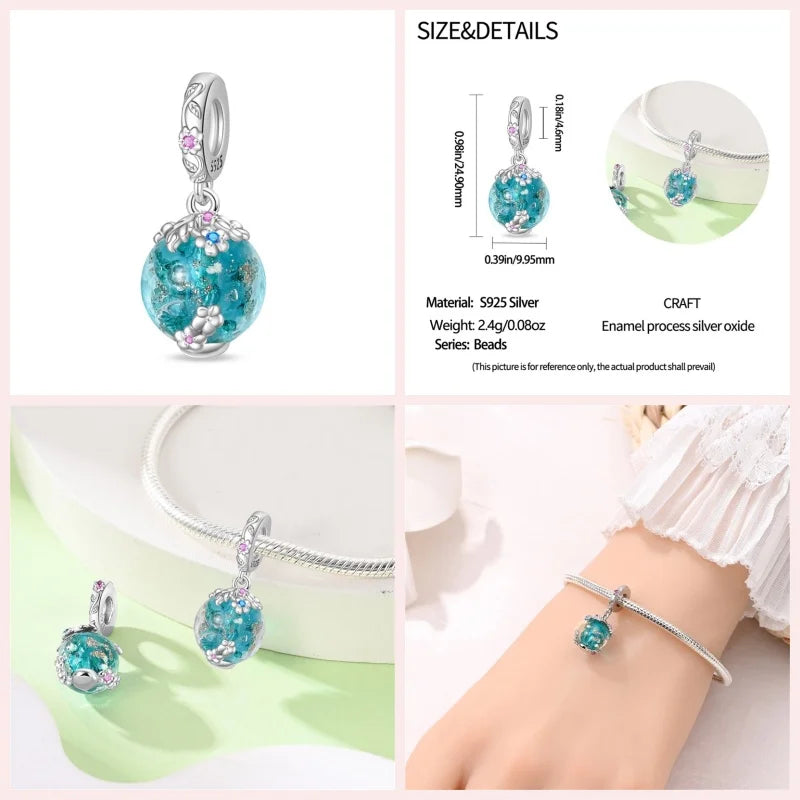 Luminous Ocean Series 925 Silver Turtle Charm Suitable for Pandora Bracelet