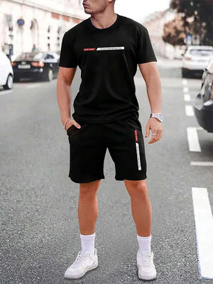 Urban street fashion trend men's crew neck short sleeve suit outdoor simple crew neck top casual and comfortable shorts