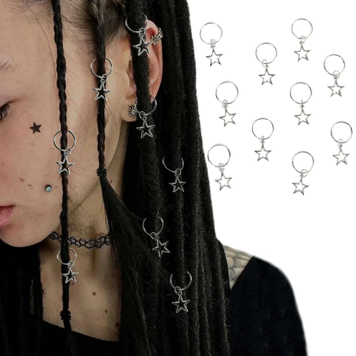 10pcs/set Star shape Metal Hair Ring, Dreadlocks Beads Hair Braid Pendant Hair Accessories Metal Cuffs Decoration/Accessories