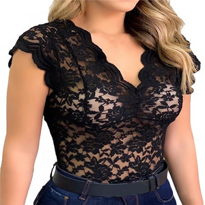 Women Tops Summer Sexy Lace Crochet Casual Solid Color Trend Lace Hollow Out Top For Ladies