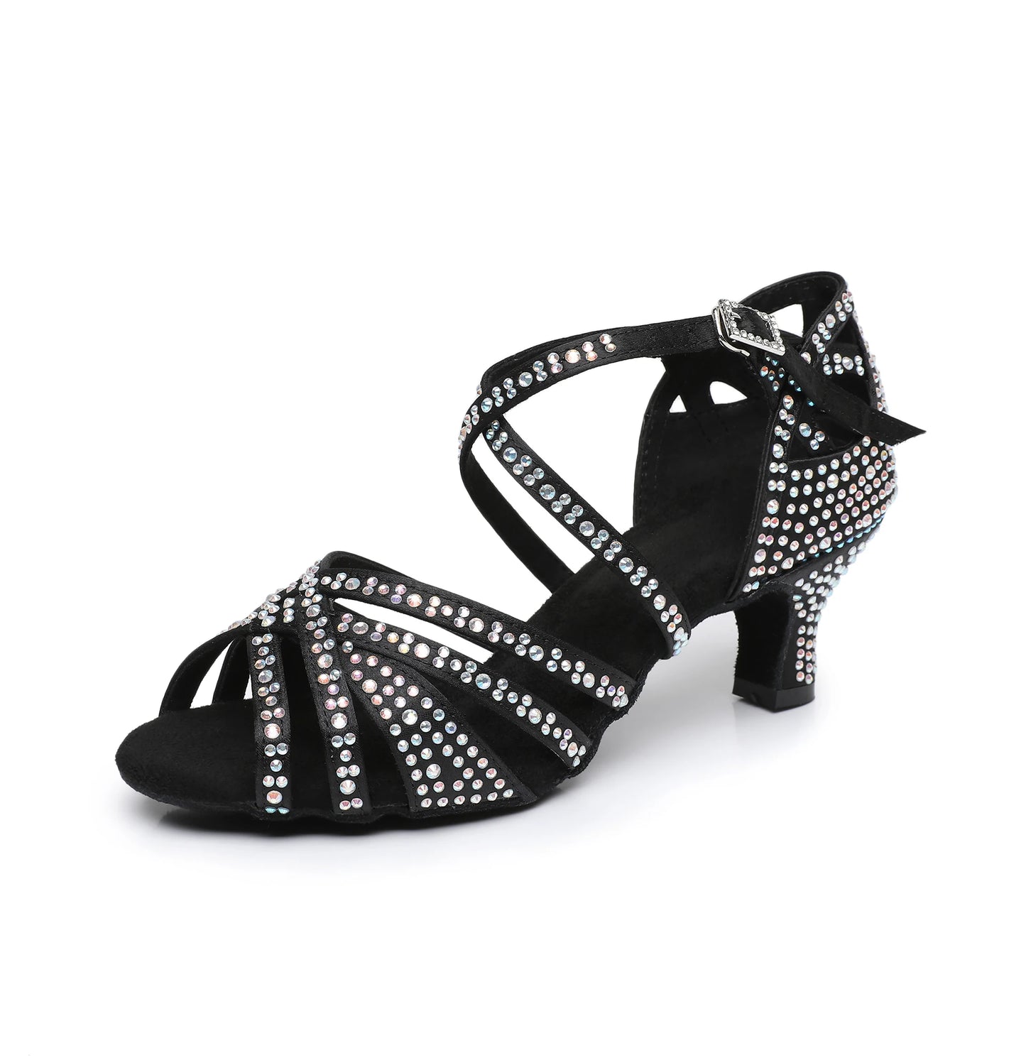 Medium Heel Latin Dance Shoes Rhinestone Ballroom Tango Salsa Dancing Shoes Sandals