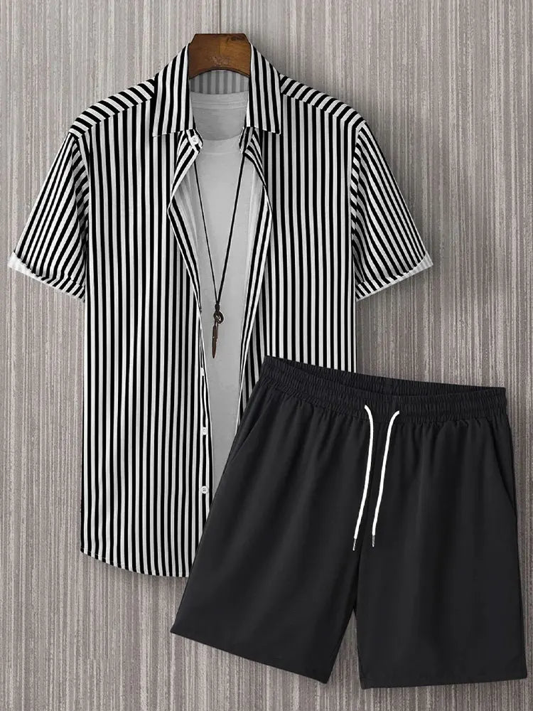 Summer Men's Shirt Shorts Two-piece Set Printed Casual Suit Men Short Sleeve Shirt Street Hawaiian Beach Shorts Outfits