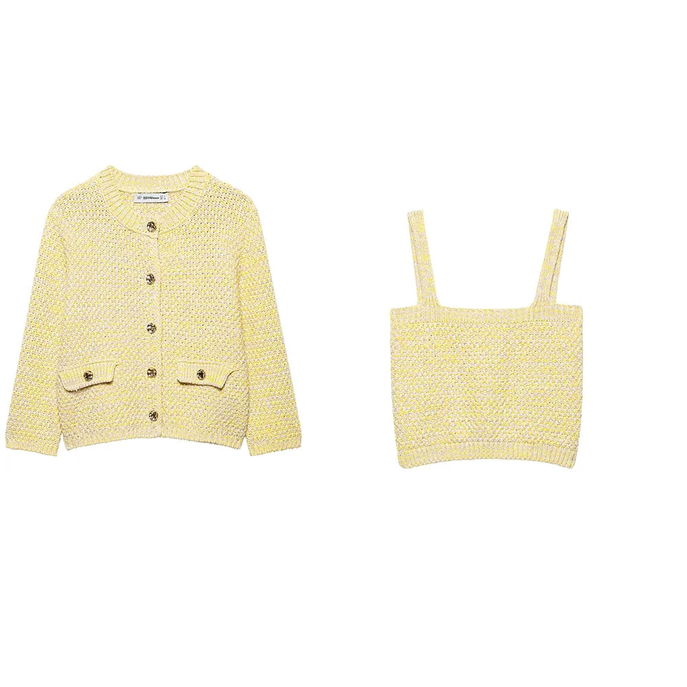 European And American Style Women's Fashion Versatile Solid Color Single Breasted Knitted Jacket Knitted Vest