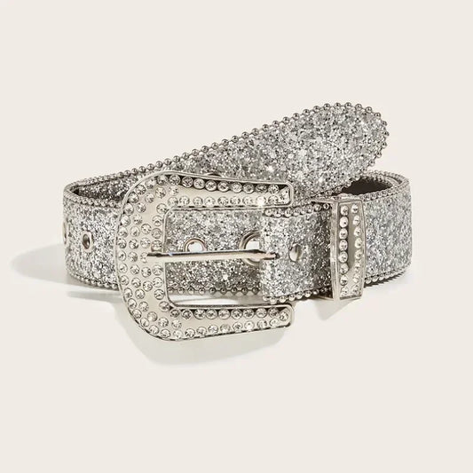 Punk Rhinestone Belt  3.8cm  Sequin Designer Belts Pu