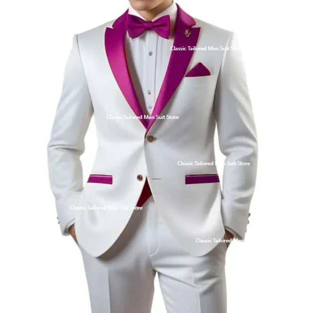 Customized White Men Suits Single Breasted Notch Lapel Slim Fit Male Clothing High Quality Wedding 2 Piece Jacket Pants