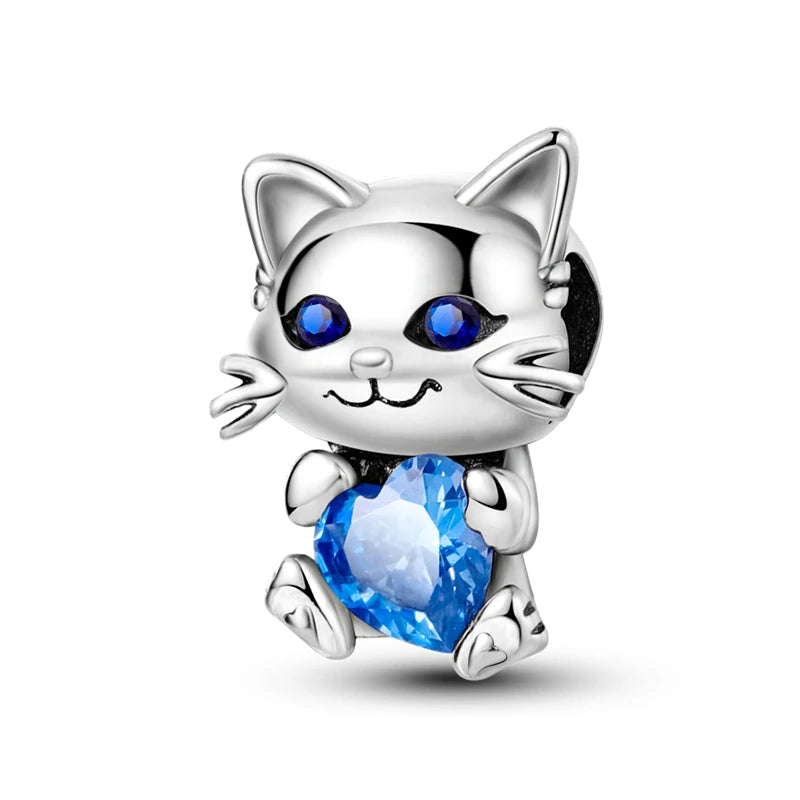 925 Sterling Silver Cute Pet Cat Dog Animal Beads Bracelet Charms