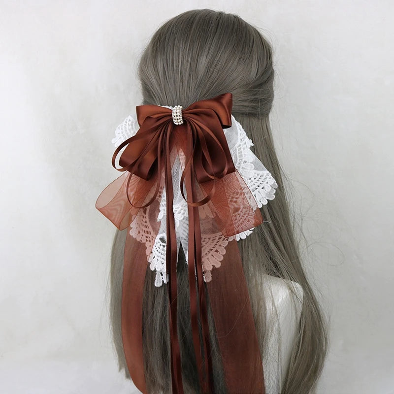 Ribbon Bow Headband With Hairpins Wide Hair Hoop Lace Ruffled Tassels Hair Bands Sweet Hair Accessories