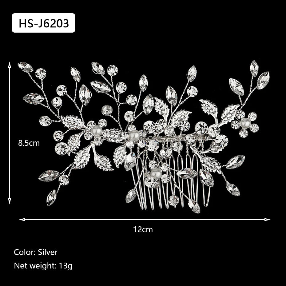 Silver Color Rhinestone Hair Comb Pearl Crystal Hair Accessories Ornament Prom Bridal Flower Headpiece Jewelry