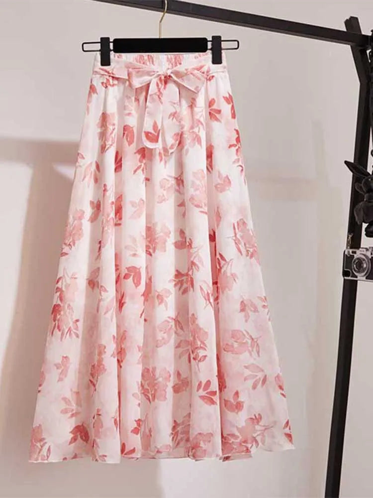 Chiffon Sun School High Waist Midi Skirt
