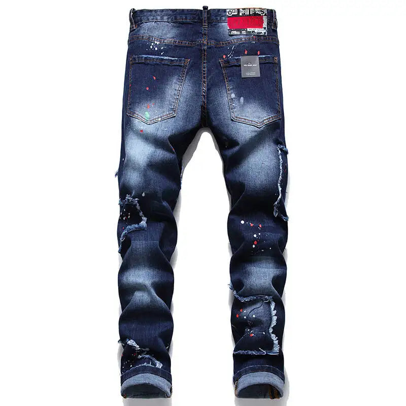Cowboy Beggar Edition Tie Dye Fabric Composite  Pants Fashion Street Personality Small Straight Tube