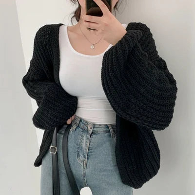 Vintage Lantern Sleeve Women Cardigan Sweater Casual Streetwear Tops Chic Lazy Wind