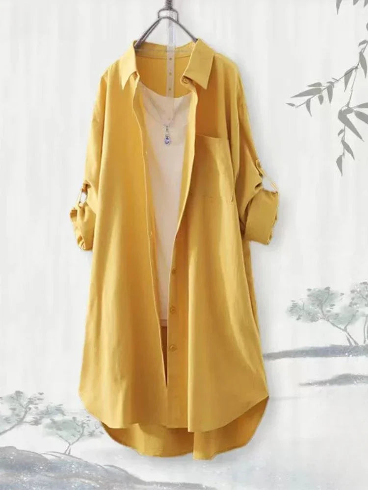 Plus Size Loose Breathable Blouses Casual Shirts Women Simple Solid Female Long Sleeved Shirts