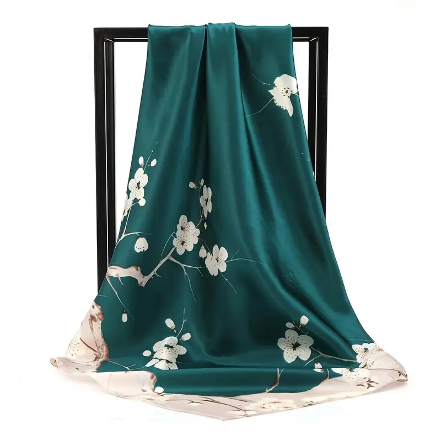 Fashion Flower Print Square Scarf - Women's Winter Warm Imitation Silk Scarf