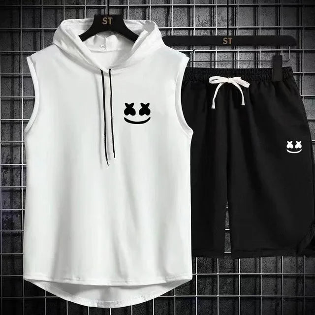 Brand Summer Men's Two Piece Set Casual T-Shirt and Shorts Set Men's Sports Suit Fashion Short Sleeve Tracksuit Hooded T-shirt