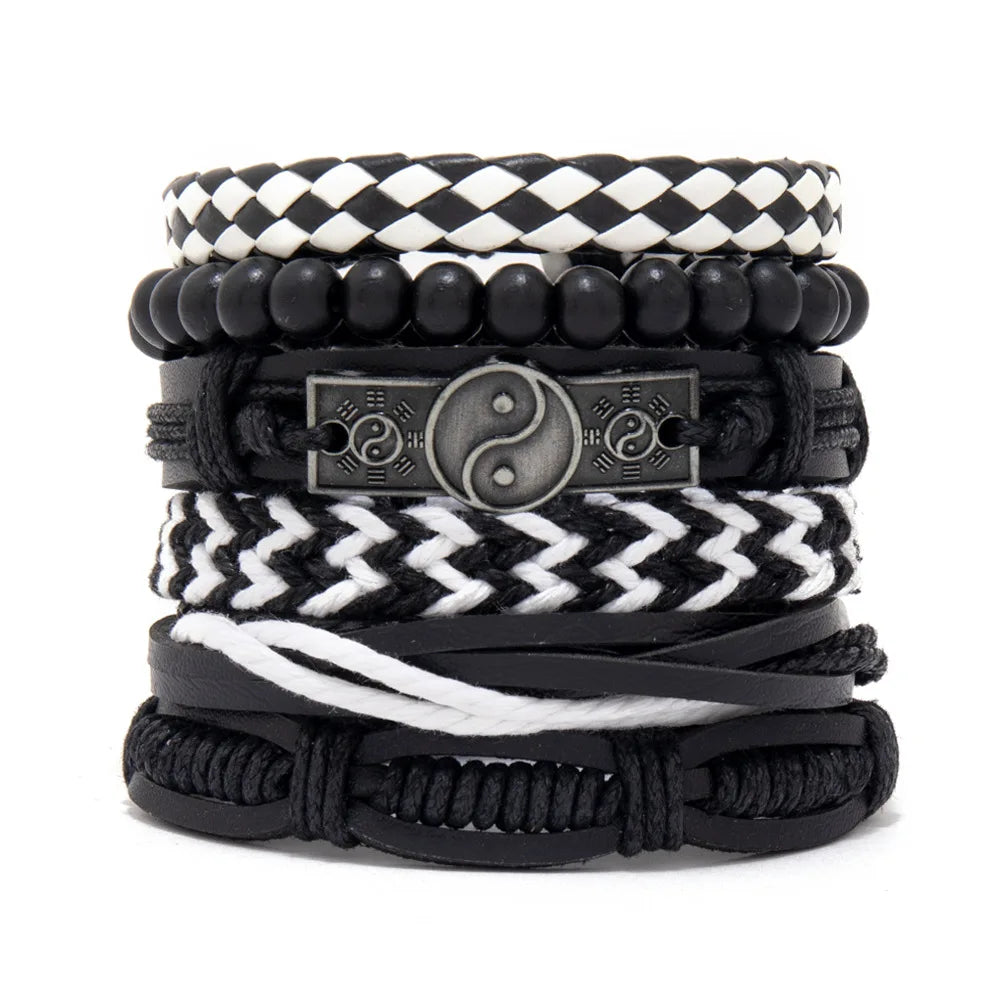 1 Fashion Bracelet Viking Bracelet For Men Hand Bracelets Woven Skull Hand Jewelry Adjustable Leather Set Bracelet