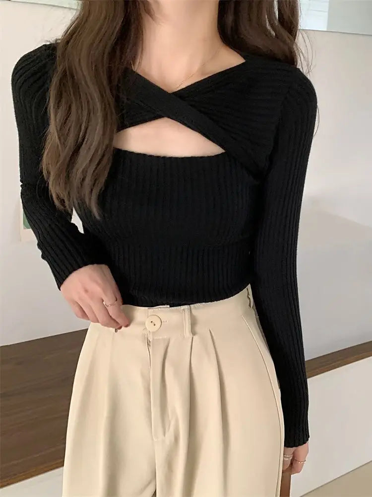 Women Sweater Chic Cashmere Pullovers Women Long-sleeved Knitted Streetwear Jumpers Solid Sweater