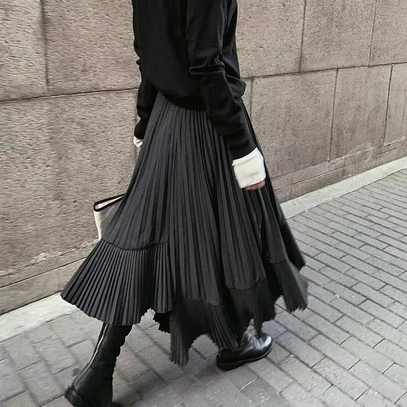 Long Skirt High Waist Pleated Patchwork Mermaid