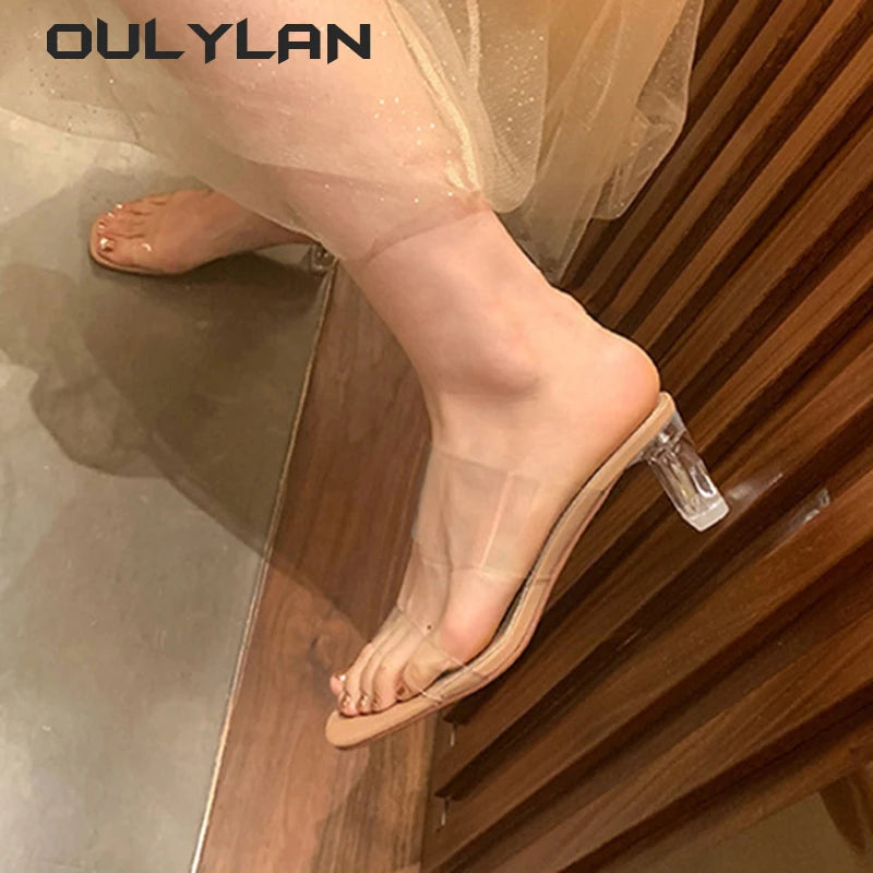Line up Strap Summer High Heels Transparent Sandals