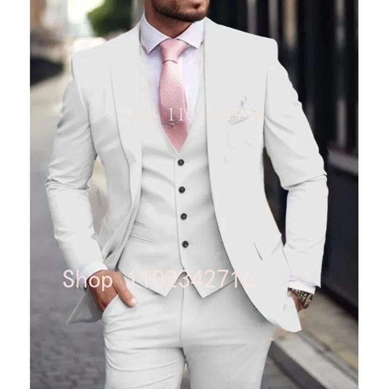 Luxury Men's Suits  Slim fit 3 Piece Jacket Pant With Vest Groom Wedding Tuxedo Formal Occasion