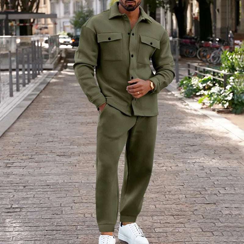 Men's casual  jacket and pants suit for fall/winter outdoor vacation American style men's fashion suede 2 piece set