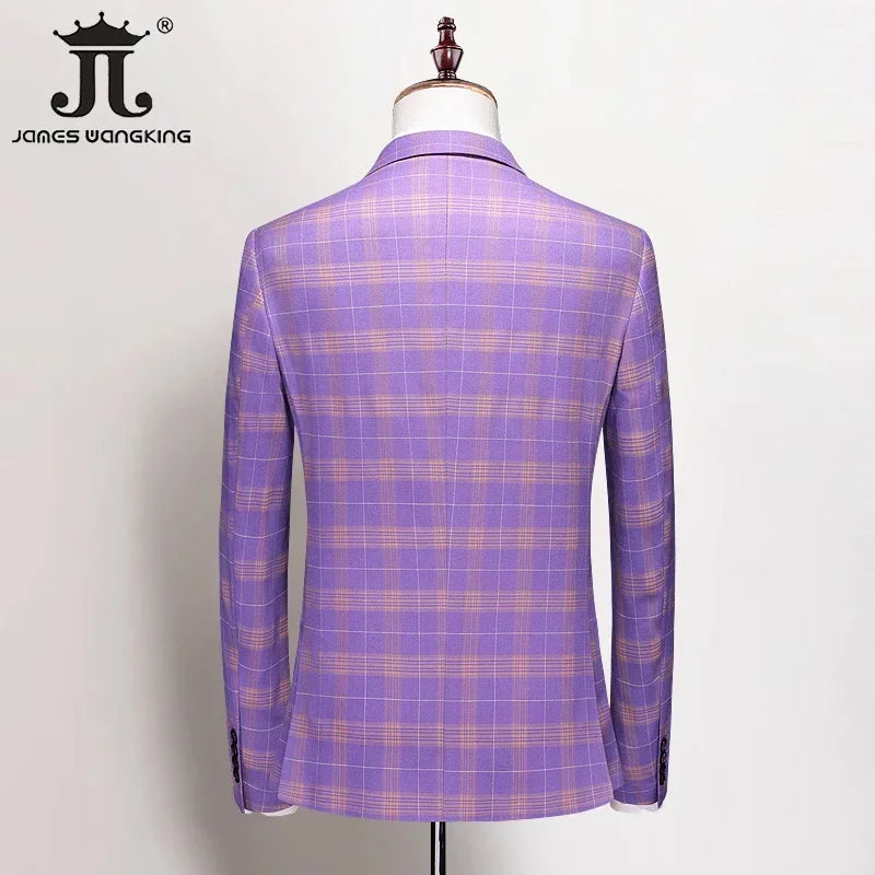( Blazer + Vest + Pants ) Boutique British Style Men's Suit Plaid Dress Business Casual Formal Suits 3Pcs Set