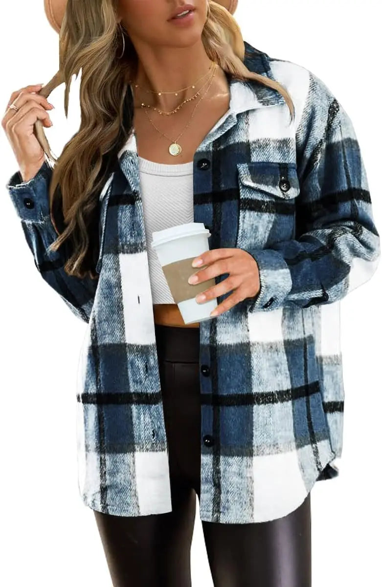 Flannel Plaid Button Down Long Sleeve Shirts Jackets