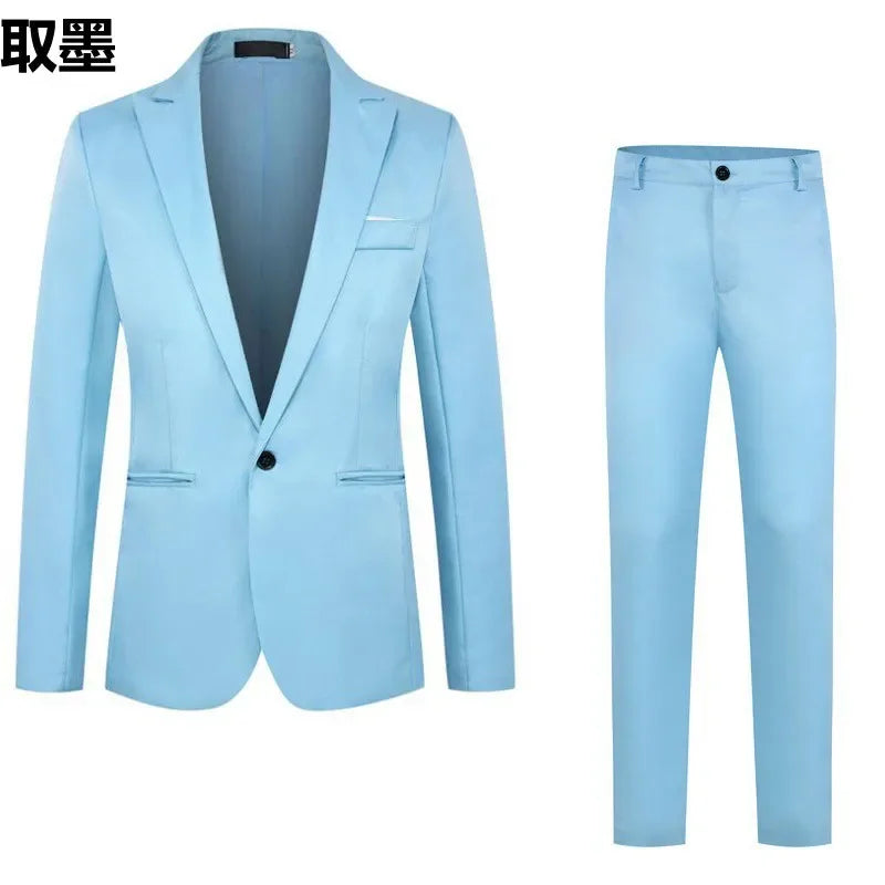 Men's Fashionable Business Casual Suit Slim Fit Western Style Clothes 2-Piece Set Wholesale Cross-Border E-commerce