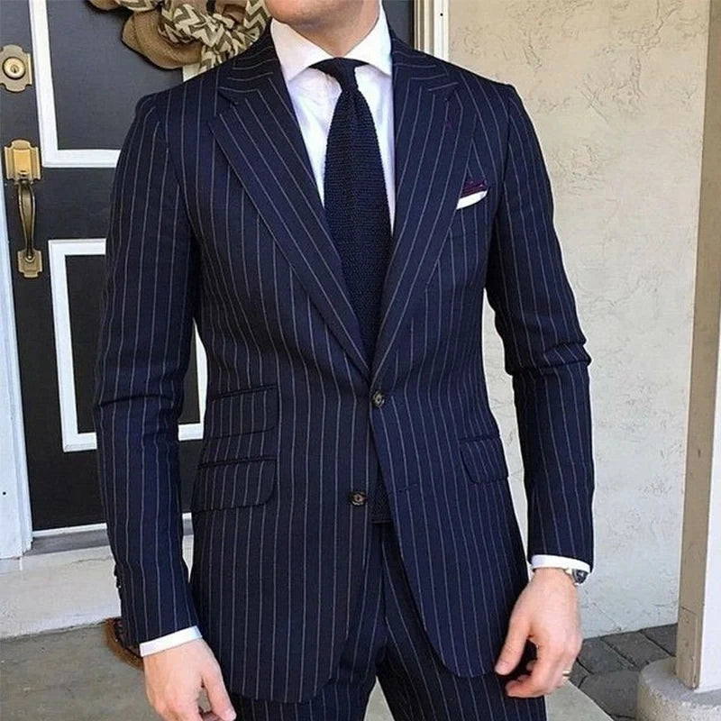Latest Design Houndstooth Jacket Men‘s Suit Set Brown Pant Peaked Lapel Double Breasted Blazer