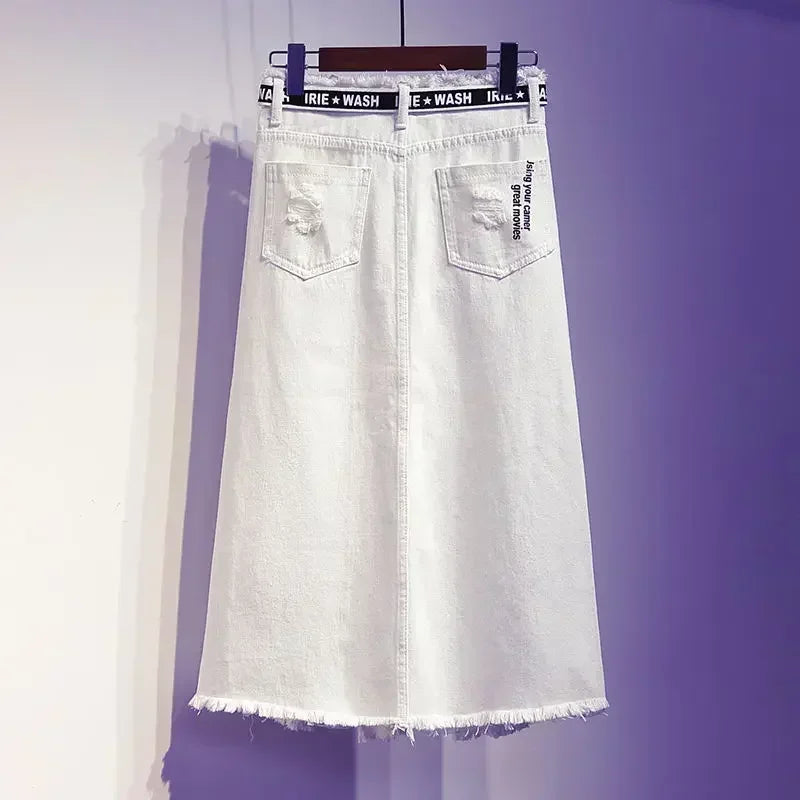 Denim Long Skirts Letter Print
