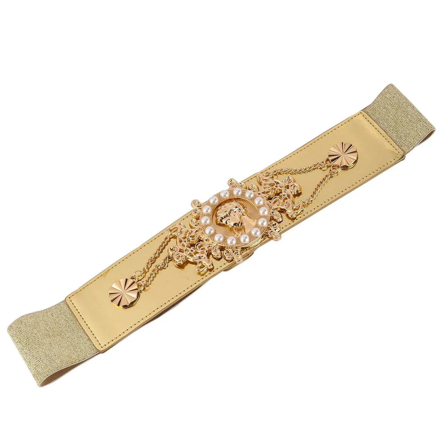 Ladies Pearl Fashionable Golden Wide Waist Seal Dress Decoration Elastic Belts for Women Luxury Designer Brand