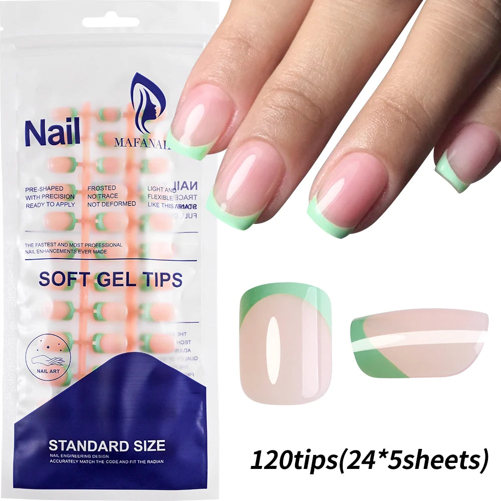 120pcs Pink French Tip Press-On Nails Medium Length Square Shape With Glossy Finish False Nails Full Cover Pre-Shaped Fake Nails