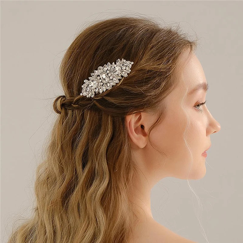 Silver Alloy Hair Comb Handmade Pearls Rhinestones Fashion Metal Headpiece Elegant Hair Jewelery Accessory For Women