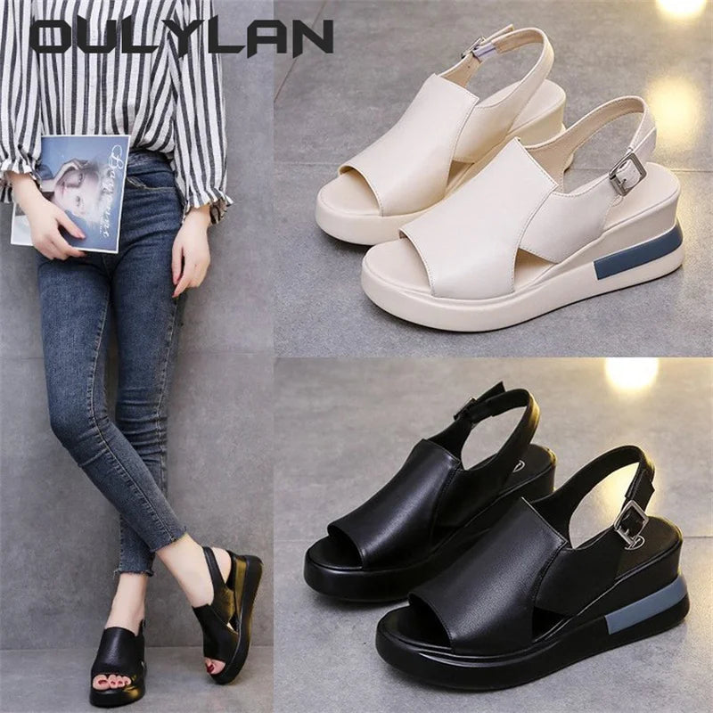 Summer Wedge Platform Sandals Fashion Retro Beach Shoes Ladies Casual Peep Toe Soft Comfortable