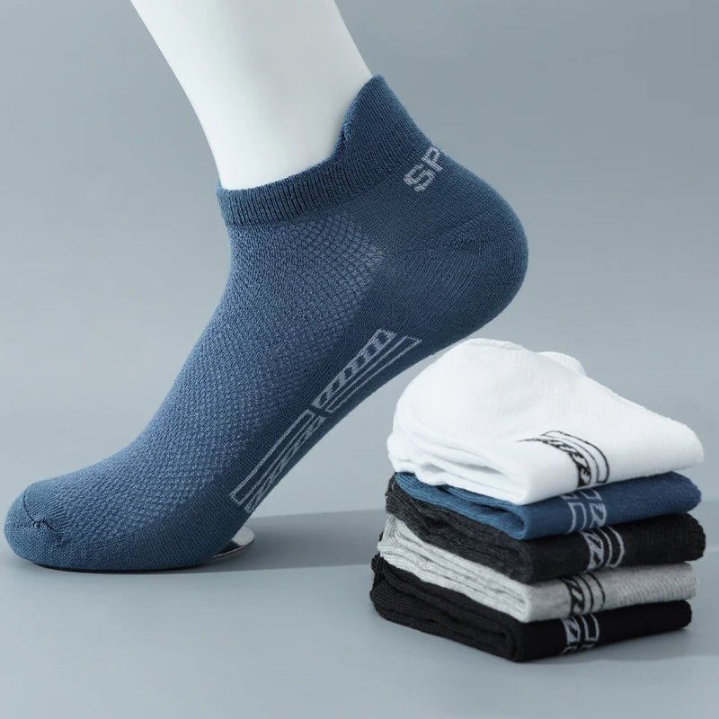 5 Pairs/Lot High Quality Men Ankle Socks Breathable Cotton Sports Mesh Casual Athletic Thin Cut Short Plus Size