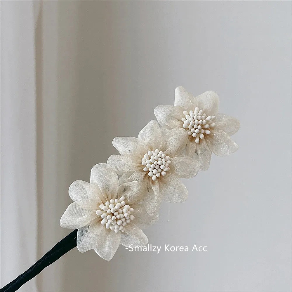 Elegant Shell Pearl Lazy Hair Curler Bow Barrettes Braided Hair Artifact Vintage Women Flower Hair Maker Tools Scrunchies