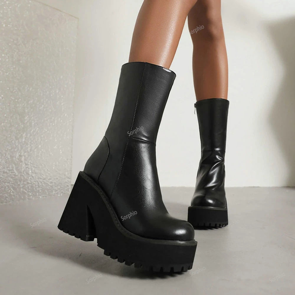 Punk Goth Platform Chunky High Heel  Ankle Boots Round Toe Side Zipper Shoes