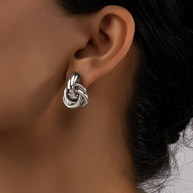 Stainless Steel Chunky Hoop Earrings for Women Gold Color Double Ring Thick Geometric Drop Earrings Statement Jewelry