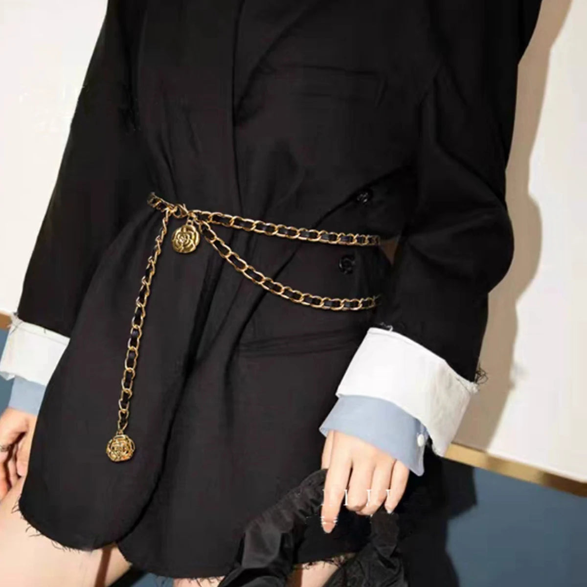 Fashion Gold Chain Belt Female Waist Flower charm For Women High Quality Luxury Tassel Dress Waistband Adjustable Metal Corset