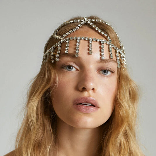 Shiny Tassel Hair Chain  Headpiece  Rhinestone  Geometric Crystal