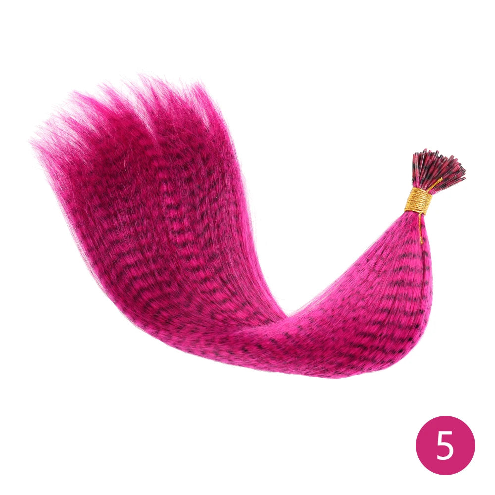 Feather Hair Extension 10Pieces Fake Hair I Tip Rainbow Synthetic Hair 16inch Hairpiece Feather for Hair Extension