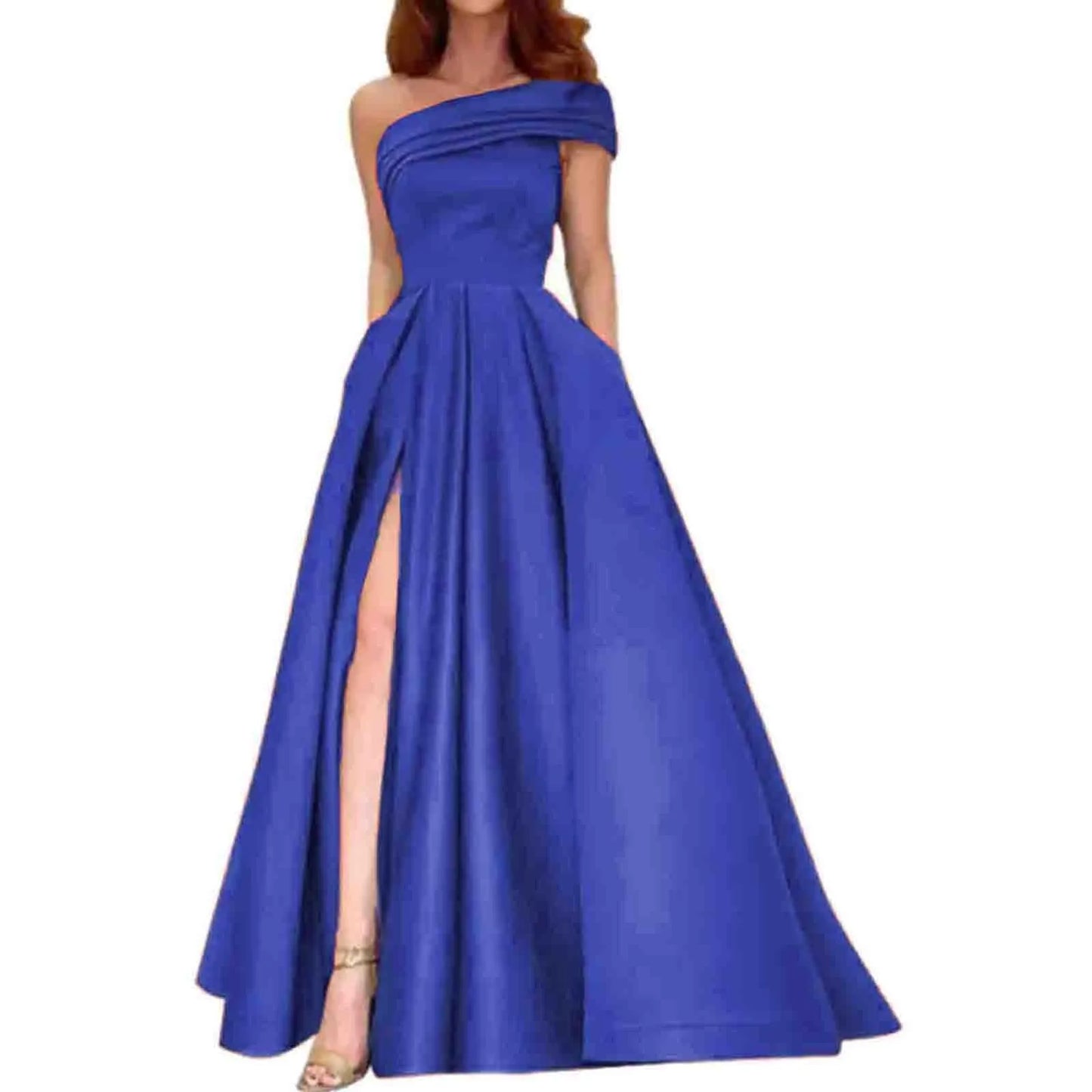 Sexy Strapless Satin Evening Dress for Women Luxury and Elegant One-shoulder Dress High Slits
