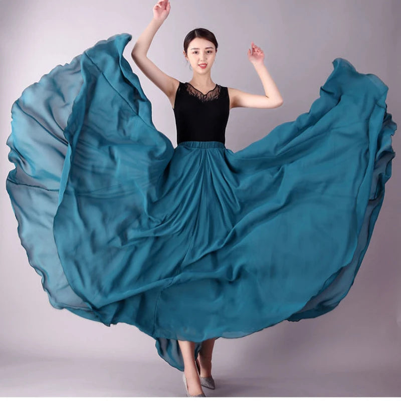 Pleated High Waist Chiffon Long Skirt