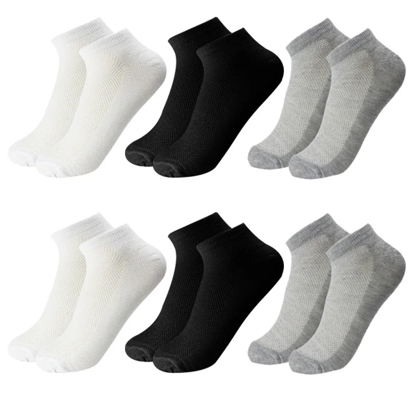 6 Pairs Breathable Men's Socks Short Ankle Elastic Solid Color Mesh High Quality Cotton Business Unisex Sokken Plus Size EU38-47