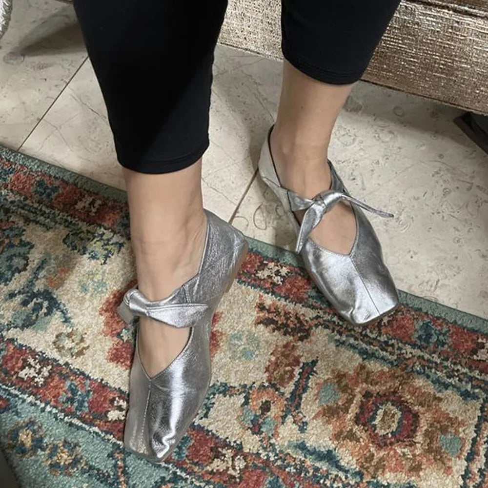 Cute Square Toe Ballet Shoes Fashion Flat Bow Mary Jane Pumps