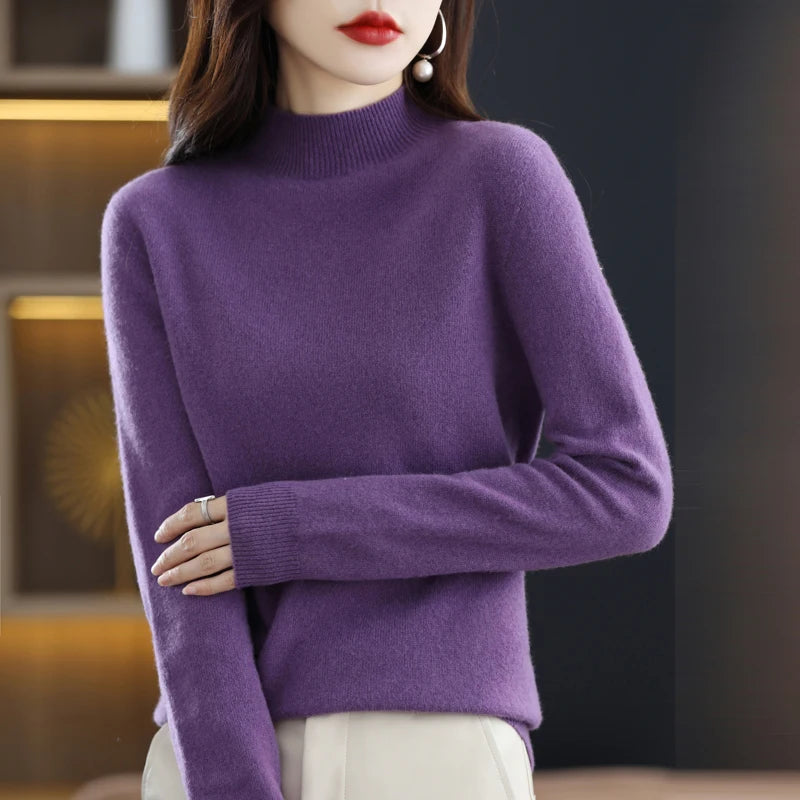 100% Pure Wool Half Turtleneck Pullover In Cashmere Sweater Women's Casual Knit Top Women's Coat