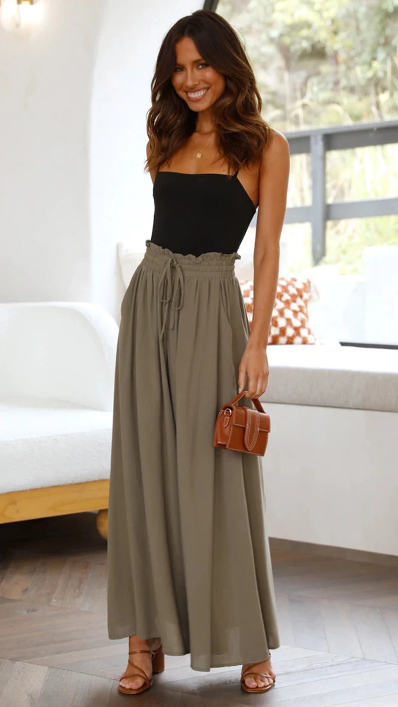 Summer Women's Wide  Leg Pants With Elastic Waistband Palazzo style pants
