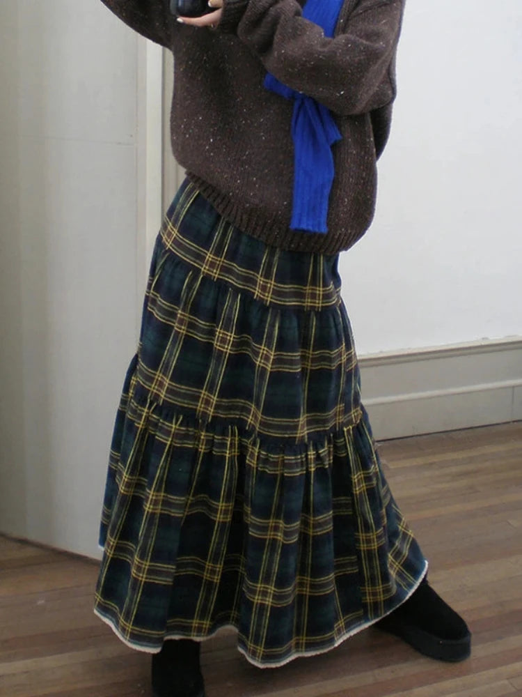 Vintage Plaid  Retro Ruffle Skirt